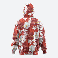 Red Hawaiian Hibiscus Monstera Zip Hoodie Grunge Stylized LT01 - Polynesian Pride