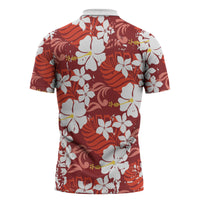 Red Hawaiian Hibiscus Monstera Zipper Polo Shirt Grunge Stylized LT01 - Polynesian Pride