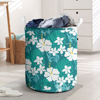 Teal Hawaiian Hibiscus Monstera Laundry Basket Grunge Stylized LT01 Teal - Polynesian Pride