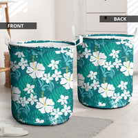 Teal Hawaiian Hibiscus Monstera Laundry Basket Grunge Stylized LT01 - Polynesian Pride