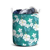 Teal Hawaiian Hibiscus Monstera Laundry Basket Grunge Stylized LT01 - Polynesian Pride