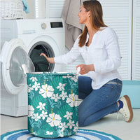 Teal Hawaiian Hibiscus Monstera Laundry Basket Grunge Stylized LT01 - Polynesian Pride