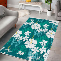 Teal Hawaiian Hibiscus Monstera Area Rug Grunge Stylized LT01 - Polynesian Pride