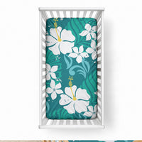 Teal Hawaiian Hibiscus Monstera Baby Bed Cover Grunge Stylized LT01 28 × 52 in Teal - Polynesian Pride