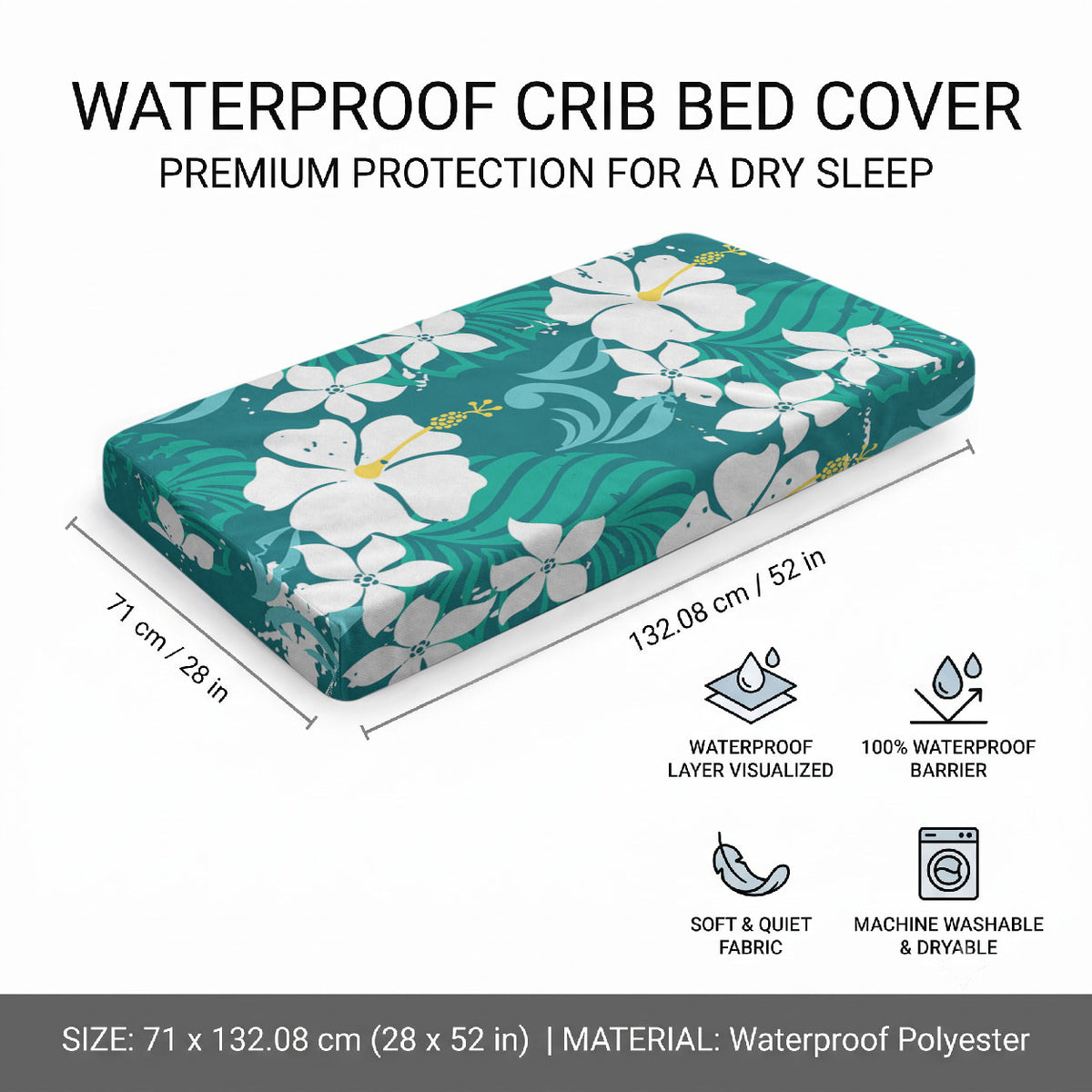 Teal Hawaiian Hibiscus Monstera Baby Bed Cover Grunge Stylized LT01 - Polynesian Pride