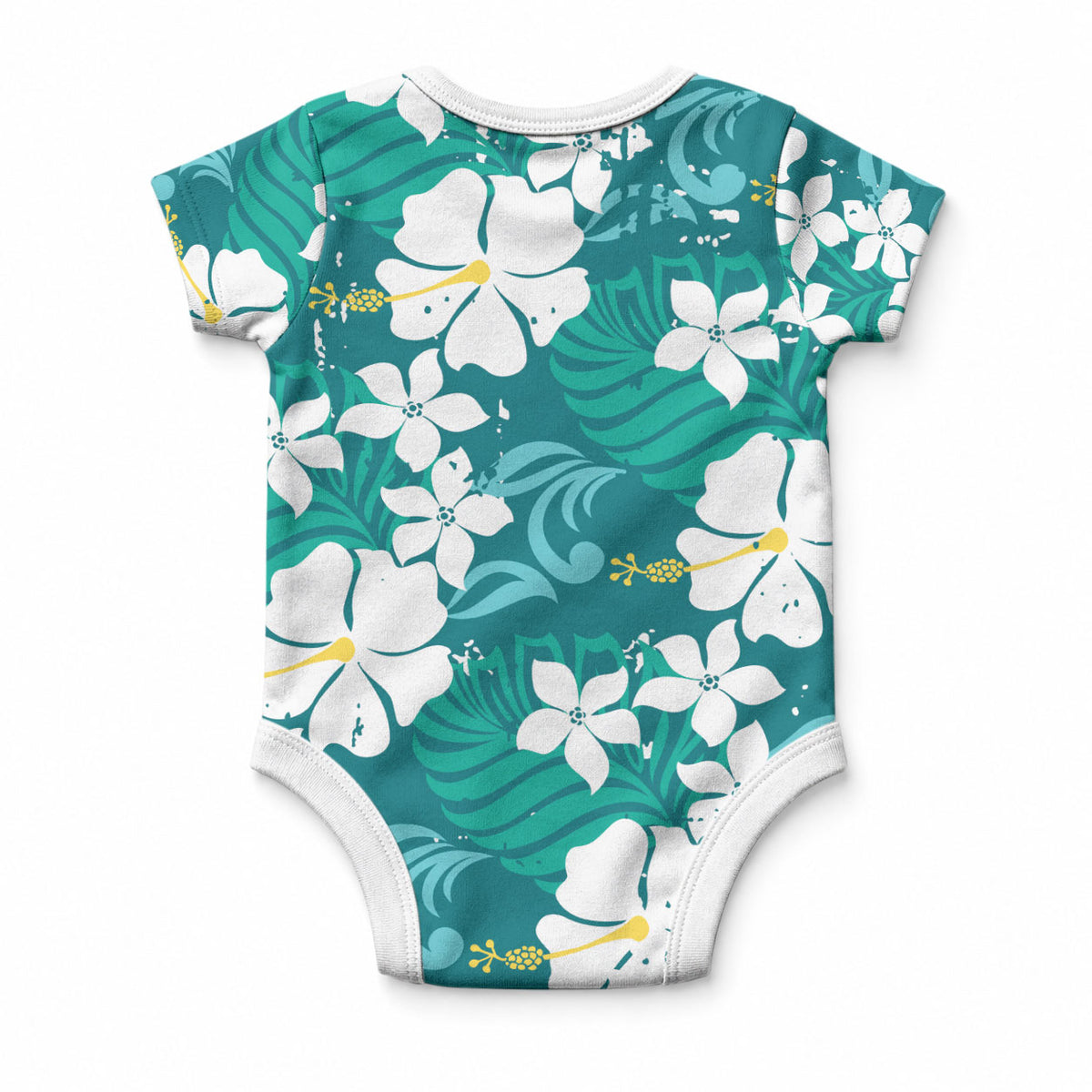 Teal Hawaiian Hibiscus Monstera Baby Onesie Grunge Stylized LT01 - Polynesian Pride