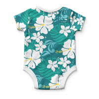 Teal Hawaiian Hibiscus Monstera Baby Onesie Grunge Stylized LT01 - Polynesian Pride