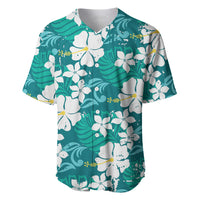 Teal Hawaiian Hibiscus Monstera Baseball Jersey Grunge Stylized LT01 Teal - Polynesian Pride