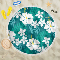 Teal Hawaiian Hibiscus Monstera Beach Blanket Grunge Stylized LT01 One Size 150cm Teal - Polynesian Pride