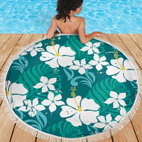 Teal Hawaiian Hibiscus Monstera Beach Blanket Grunge Stylized LT01 - Polynesian Pride