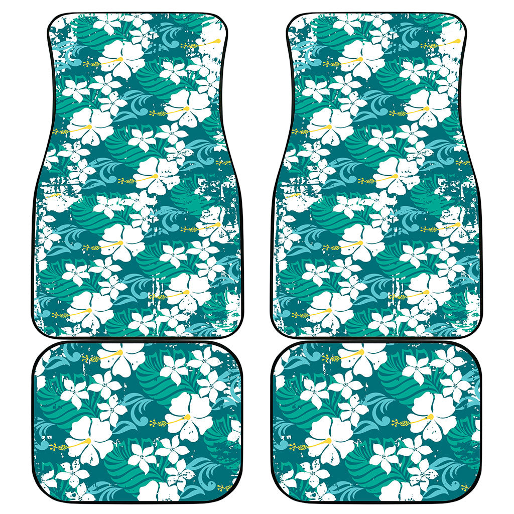 Teal Hawaiian Hibiscus Monstera Car Mats Grunge Stylized LT01 - Polynesian Pride