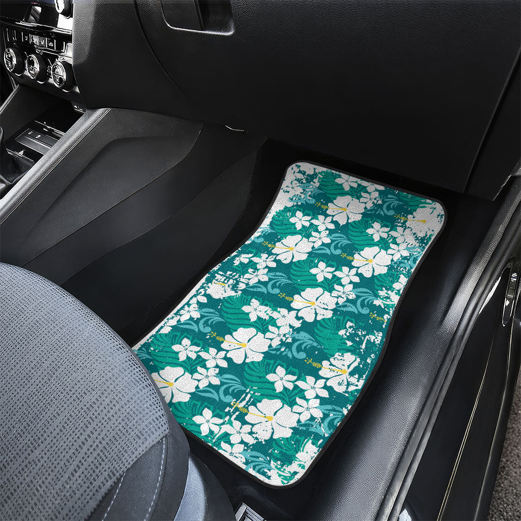 Teal Hawaiian Hibiscus Monstera Car Mats Grunge Stylized LT01 - Polynesian Pride