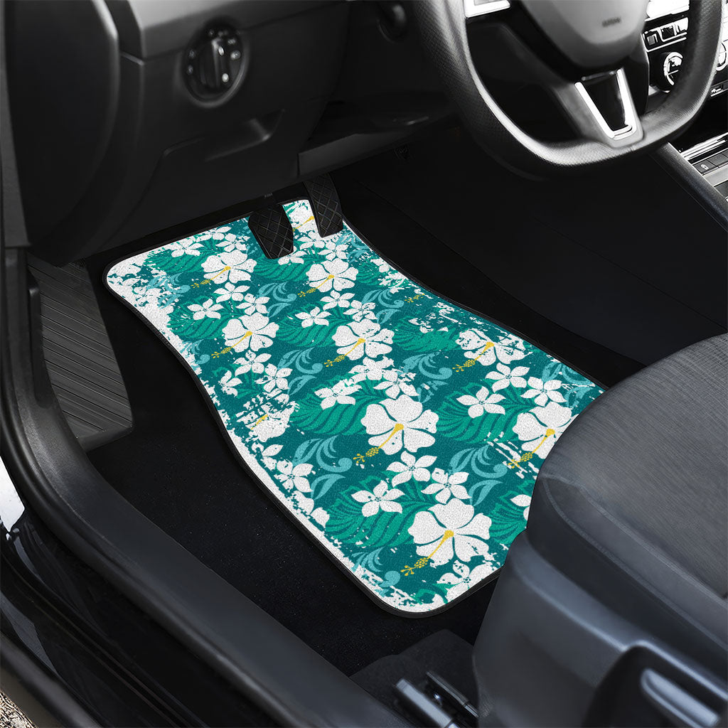 Teal Hawaiian Hibiscus Monstera Car Mats Grunge Stylized LT01 - Polynesian Pride