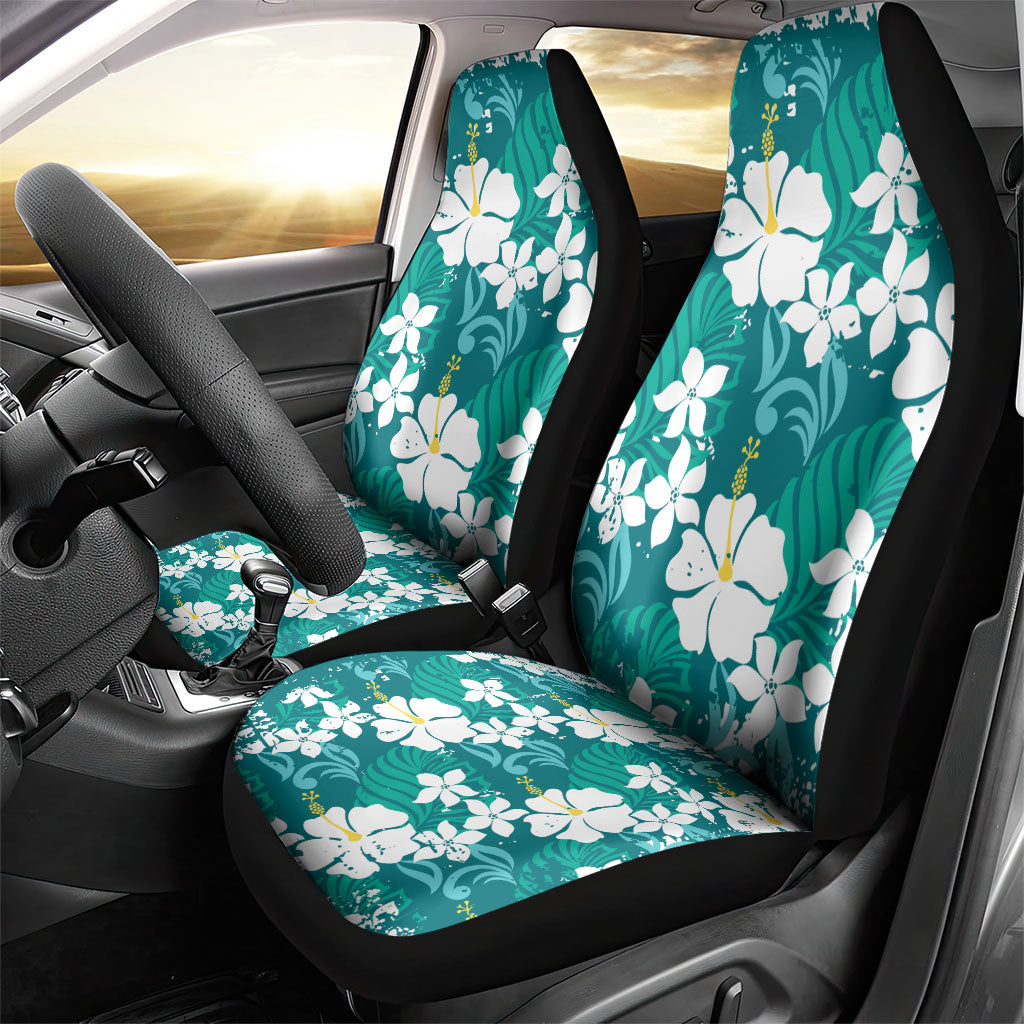 Teal Hawaiian Hibiscus Monstera Car Seat Cover Grunge Stylized LT01 - Polynesian Pride