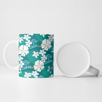 Teal Hawaiian Hibiscus Monstera Ceramic Mug Grunge Stylized LT01 - Polynesian Pride
