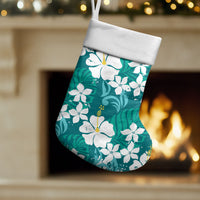 Teal Hawaiian Hibiscus Monstera Christmas Stocking Grunge Stylized LT01 Set of 2 Teal - Polynesian Pride