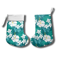 Teal Hawaiian Hibiscus Monstera Christmas Stocking Grunge Stylized LT01 - Polynesian Pride
