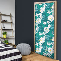 Teal Hawaiian Hibiscus Monstera Door Cover Grunge Stylized LT01 - Polynesian Pride