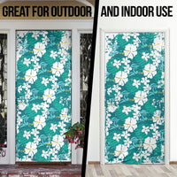 Teal Hawaiian Hibiscus Monstera Door Cover Grunge Stylized LT01 - Polynesian Pride