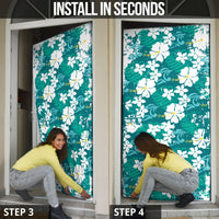 Teal Hawaiian Hibiscus Monstera Door Cover Grunge Stylized LT01 - Polynesian Pride