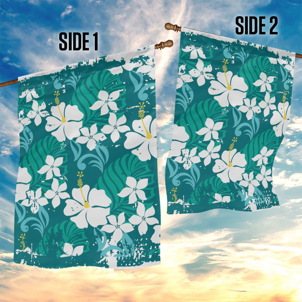 Teal Hawaiian Hibiscus Monstera Garden Flag Grunge Stylized LT01 - Polynesian Pride