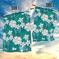 Teal Hawaiian Hibiscus Monstera Garden Flag Grunge Stylized LT01 - Polynesian Pride