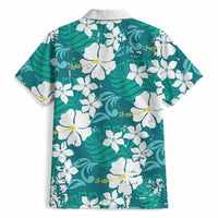Teal Hawaiian Hibiscus Monstera Hawaiian Shirt Grunge Stylized LT01 - Polynesian Pride