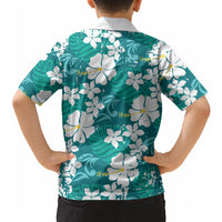 Teal Hawaiian Hibiscus Monstera Hawaiian Shirt Grunge Stylized LT01 - Polynesian Pride