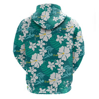 Teal Hawaiian Hibiscus Monstera Hoodie Grunge Stylized LT01 - Polynesian Pride