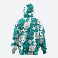 Teal Hawaiian Hibiscus Monstera Hoodie Grunge Stylized LT01 - Polynesian Pride