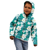 Teal Hawaiian Hibiscus Monstera Kid Hoodie Grunge Stylized LT01 - Polynesian Pride