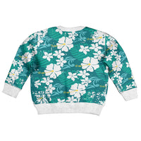 Teal Hawaiian Hibiscus Monstera Kid Ugly Christmas Sweater Grunge Stylized LT01 - Polynesian Pride