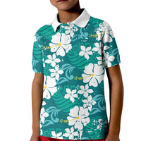 Teal Hawaiian Hibiscus Monstera Kid Polo Shirt Grunge Stylized LT01 Kid Teal - Polynesian Pride