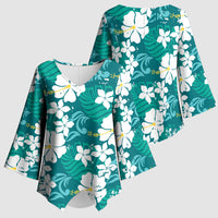 Teal Hawaiian Hibiscus Monstera Kimono Sleeve Blouse Grunge Stylized LT01 - Polynesian Pride