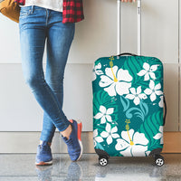 Teal Hawaiian Hibiscus Monstera Luggage Cover Grunge Stylized LT01 - Polynesian Pride