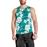 Teal Hawaiian Hibiscus Monstera Men Tank Top Grunge Stylized LT01 - Polynesian Pride