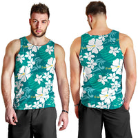Teal Hawaiian Hibiscus Monstera Men Tank Top Grunge Stylized LT01 - Polynesian Pride