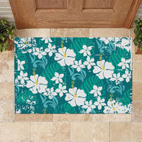 Teal Hawaiian Hibiscus Monstera Rubber Doormat Grunge Stylized LT01 Teal - Polynesian Pride