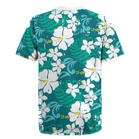 Teal Hawaiian Hibiscus Monstera Rugby Jersey Grunge Stylized LT01 - Polynesian Pride