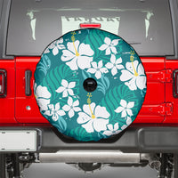 Teal Hawaiian Hibiscus Monstera Spare Tire Cover Grunge Stylized LT01 - Polynesian Pride