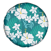Teal Hawaiian Hibiscus Monstera Spare Tire Cover Grunge Stylized LT01 - Polynesian Pride