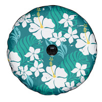 Teal Hawaiian Hibiscus Monstera Spare Tire Cover Grunge Stylized LT01 - Polynesian Pride