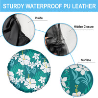 Teal Hawaiian Hibiscus Monstera Spare Tire Cover Grunge Stylized LT01 - Polynesian Pride