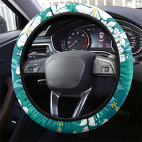 Teal Hawaiian Hibiscus Monstera Steering Wheel Cover Grunge Stylized LT01 - Polynesian Pride