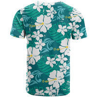 Teal Hawaiian Hibiscus Monstera T Shirt Grunge Stylized LT01 - Polynesian Pride