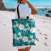 Teal Hawaiian Hibiscus Monstera Tote Bag Grunge Stylized LT01 - Polynesian Pride