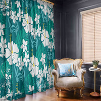 Teal Hawaiian Hibiscus Monstera Window Curtain Grunge Stylized LT01 - Polynesian Pride