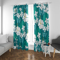 Teal Hawaiian Hibiscus Monstera Window Curtain Grunge Stylized LT01 With Grommets Teal - Polynesian Pride