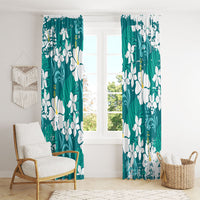 Teal Hawaiian Hibiscus Monstera Window Curtain Grunge Stylized LT01 - Polynesian Pride