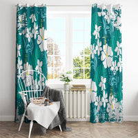 Teal Hawaiian Hibiscus Monstera Window Curtain Grunge Stylized LT01 - Polynesian Pride